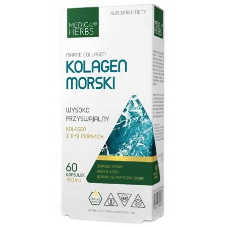 Medica Herbs Kolagen morski Marine Collagen – wsparcie stawów, skóry i kości – 60 kapsułek