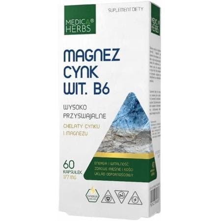 Magnez Cynk Witamina B6 Medica Herbs – wsparcie układu nerwowego i odporności – 60 kapsułek