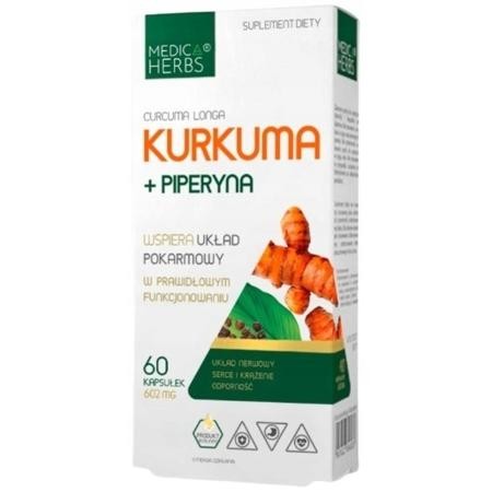 kurkuma z piperyną medica herbs – naturalne wsparcie trawienia i odporności – 60 kapsułek