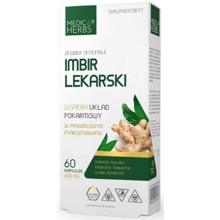 Imbir Lekarski 600 mg 60 kapsułek Medica Herbs – suplement diety na trawienie i odporność