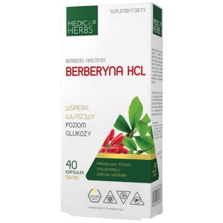 Berberyna HCL 97% 40 kapsułek Medica Herbs – suplement diety wspierający poziom cukru we krwi