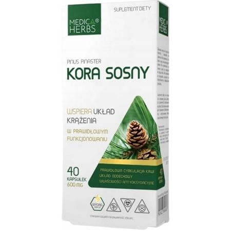 Kora Sosny Pinus pinaster 600 mg 40 kapsułek Medica Herbs – suplement z OPC wspierający krążenie