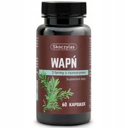 Skoczylas WAPŃ 3 formy z rozmarynem 60 kapsułek – suplement diety z trzema biodostępnymi formami wapnia i ekstraktem z rozmarynu, wspierający zdrowie kości i zębów.