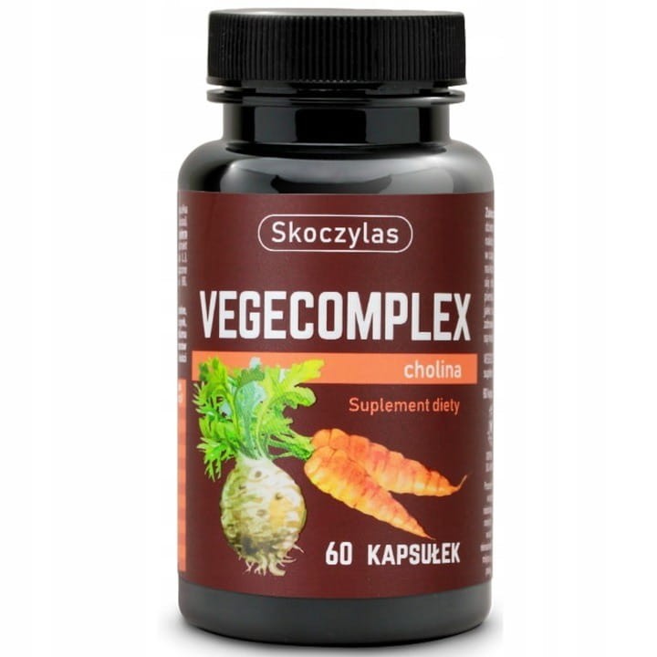 Skoczylas VEGECOMPLEX cholina 60 kapsułek – wegański kompleks z choliną, wspierający prawidłowe funkcjonowanie wątroby i metabolizm tłuszczów.