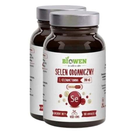 2x Selen Organiczny Biowen 200 µg – suplement diety, 100 kapsułek w szklanym opakowaniu, L-selenometionina, produkt wegański