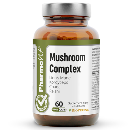 Mushroom Complex – suplement diety z soplówką jeżowatą, reishi, chagą i kordycepsem, kapsułki roślinne, 60 szt., zdroweodzywki.pl