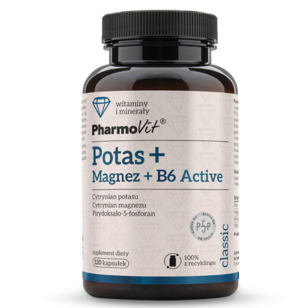 Potas + Magnez + B6 Active – suplement diety wspierający mięśnie, układ nerwowy, serce i redukcję zmęczenia, 120 kapsułek, zdroweodzywki.pl